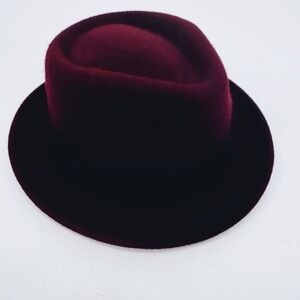 Burgundy Wool Felt‎ Fedora Hat Wide Brim Classic Grosgrain Ribbon